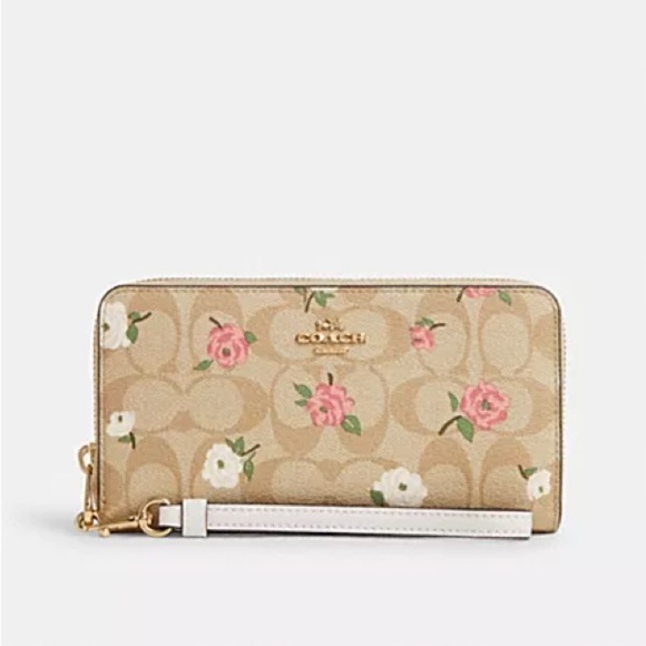 New Coach Slim Zip Wallet In Signature Canvas With Floral Print - Picture 1 of 7